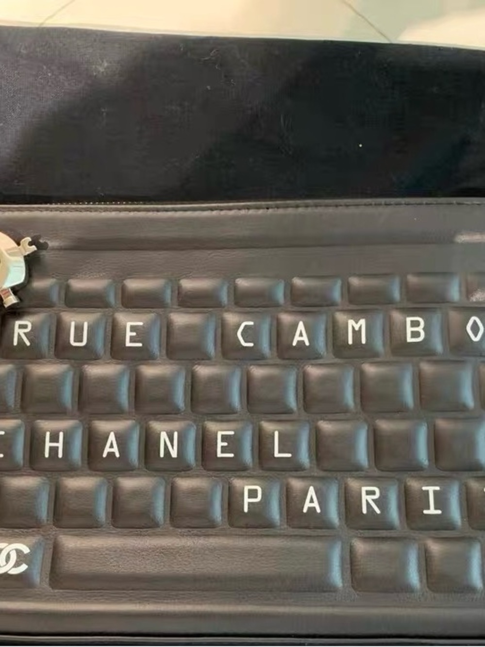 CHANEL Black Quilted 'Rue Cambon Chanel Paris' Keyboard Clutch